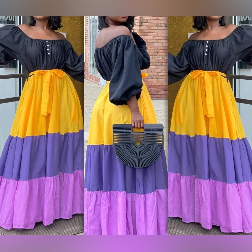 Colorful Off-Shoulder Maxi Dress - Picture 4 of 4